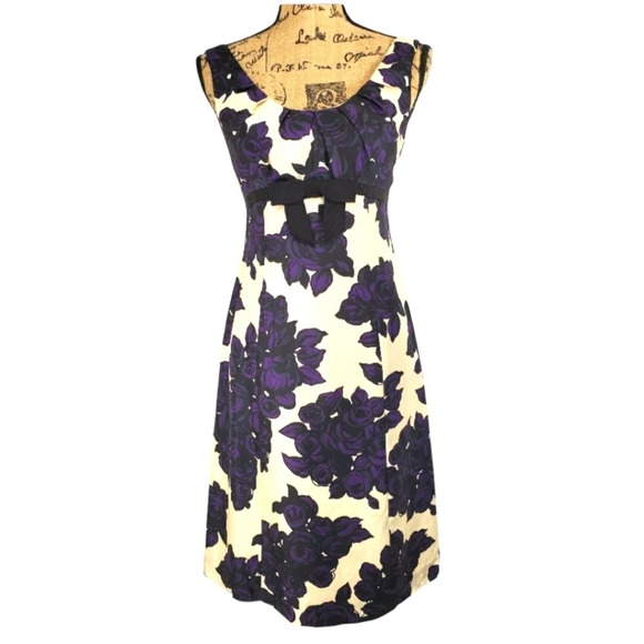 TALBOTS Petites Silk Tea Dress Purple Cream - Picture 1 of 16
